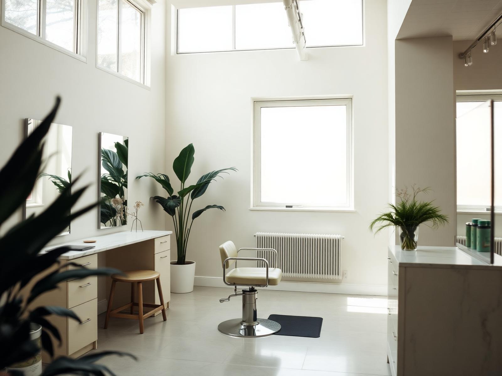 Bright, airy interior of Tangles Salon